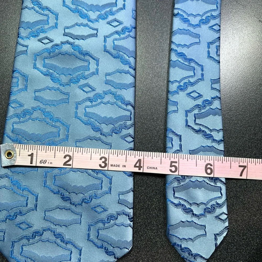 Di Edwardo Mens Tie Necktie Blue Two Tone Geometric Tied Woven Short 56 Inch